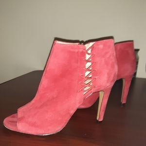 French Collection size 6 red suede open toed heels